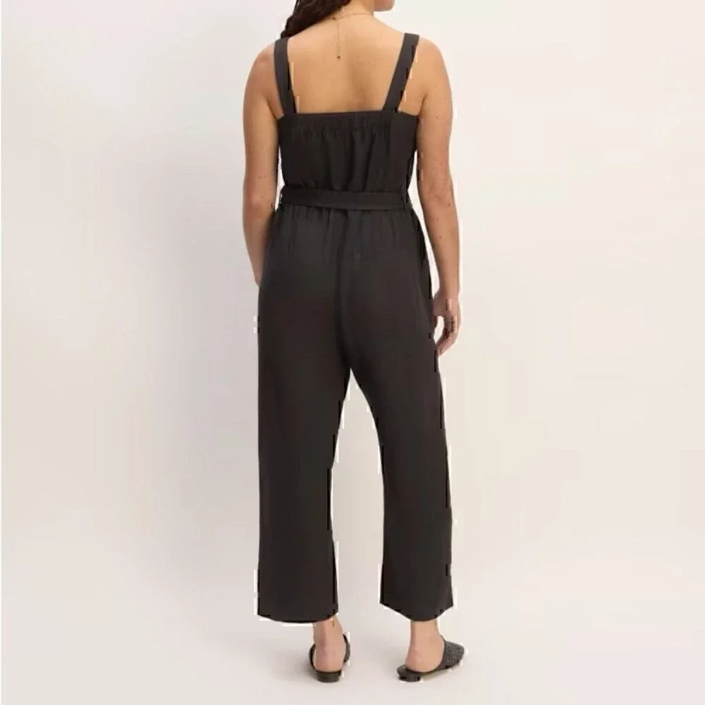 NEW‎ Everlane The Linen Side-Button Jumpsuit Black Size 6 Sustainable